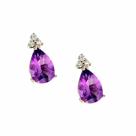 Natural Amethyst Diamond Earrings 14k W Gold 3.62 TCW Certified $2,950 210753 - Picture 1 of 8